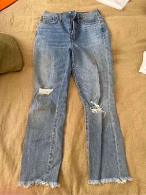 Madewell Light Blue Distressed Wide-Leg Jeans